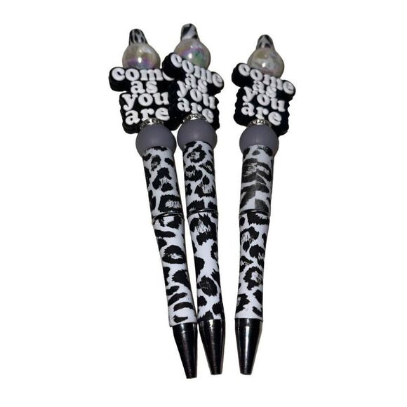 Come as you are beaded pen handmade black leopard cheetah white bling NEW - Picture 3 of 6